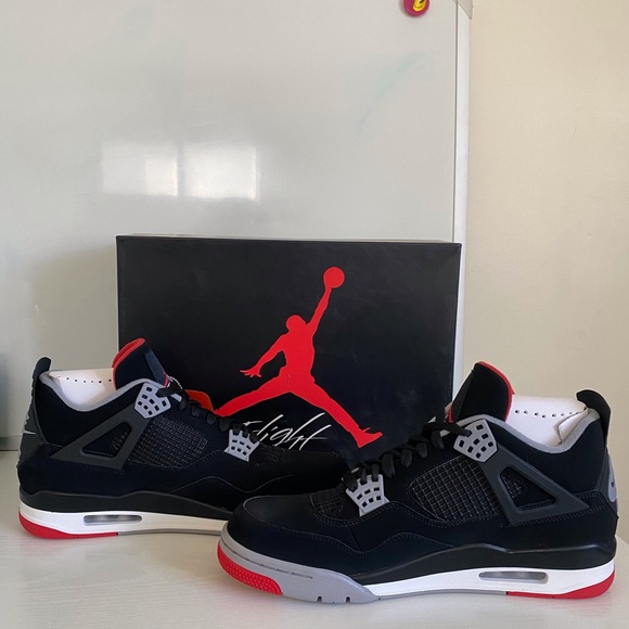 Nike Air Jordan 4 Retro Black/ Fire Red Cement Grey - Picture 5 of 13